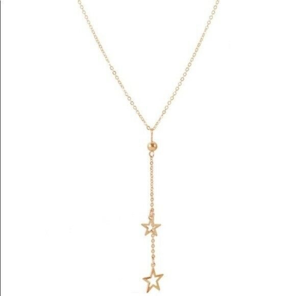 Gold Dangle Star Layered Necklace Trendy Fun - Picture 4 of 4